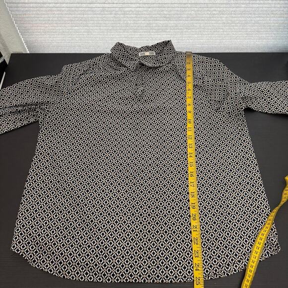 Pleione Black Geometric Collared Keyhole Neck Long Sleeve Career Top Size Large - Picture 8 of 9